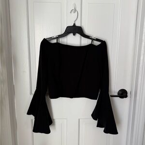 Bardot Black Bell Sleeve Crop Top